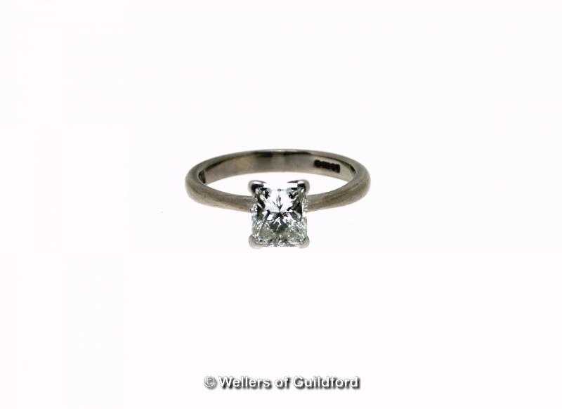 Single stone diamond ring, rectangular princess cut diamond, weighing an estimated 1.11cts, mounted