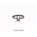 Single stone diamond ring, rectangular princess cut diamond, weighing an estimated 1.11cts, mounted