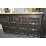 A 20th Century dark wood bookcase with glazed doors, 111 x 183 x 36cm.