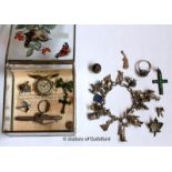 Small selection of silver jewellery, gross weight 64.7 grams, together with a watch face and other