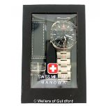 *Gentlemen's Swiss Military Hanowa wristwatch, circular black dial, with baton hour markers, date