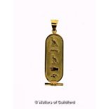 *Egyptian style ingot pendant, in yellow metal tested as 18ct, weight 3.7 grams (Lot subject to