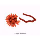 *Branch coral brooch and a flower design coral brooch, a/f, some beads missing (Lot subject to VAT)