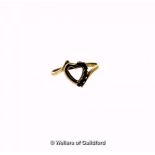 *Open heart design ring, set with blue stones in 14ct yellow gold, ring size O