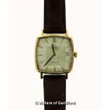 Gentlemen's vintage Omega 9ct gold cased automatic wristwatch, square dial, a/f, with baton hour