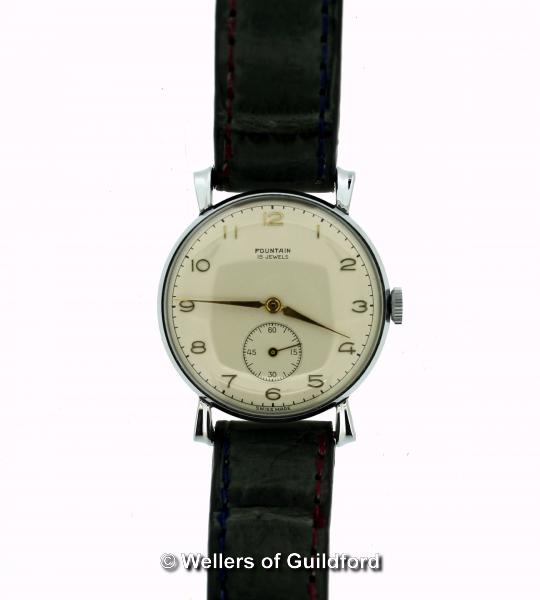 *Gentlemen's vintage Fountain wristwatch, circular cream dial with Arabic numerals and subsidiary