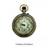 Continental 800 silver cased ladies' pocket watch, white dial with Roman numerals and floral detail,