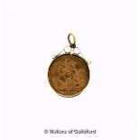 1904 full sovereign pendant, mounted in 9ct gold, gross weight 9.3 grams