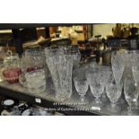 A quantity of glassware including pair of Stuart champagne flutes, three items of cranberry glass,