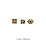 *Three Pandora 14ct yellow gold charms/spacers, each set with diamonds, gross weight 8.0 grams (