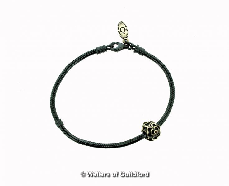 *Pandora oxidised silver bracelet, with one charm, length 20cm, boxed (Lot subject to VAT)