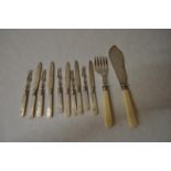 *MLJ plated fish servers, William Yates silver collars; and five silver knives and forks with