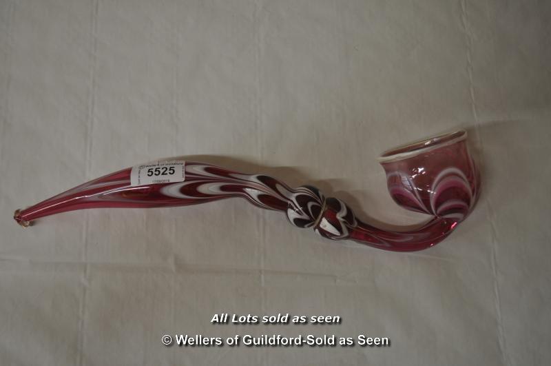 A Nailsea type pink glass pipe, 33.5cm.