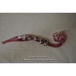 A Nailsea type pink glass pipe, 33.5cm.