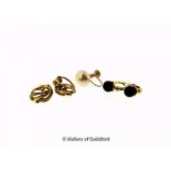 Pair of 9ct yellow gold clip on earrings set with a black stone, a pair of 9ct yellow gold twist