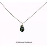 Tahitian pearl and diamond pendant, 9.5mm black pearl mounted in white metal stamped 18ct, set