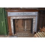*PINE CARVED FIRE SURROUND WITH FLORAL CENTRAL URN DECORATION AND INCLUDING MARBLE INSERT, 1520 X
