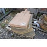 *PALLET OF FIVE MIXED STONE SECTIONS INCLUDING HEADSTONE WITH INSCRIPTION