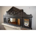 *CAST IRON TRIPLE MIRRORED OVERMANTEL WITH FREEMASON DETAIL, 1350 X 740