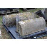 *PALLET OF THREE CURVED STONE BALLUSTRADE SECTIONS, THE LONGEST 900