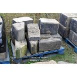 *PALLET OF APPROX TWELVE DECORATIVE CHAMFERRED SANDSTONE QUOINS, VARIOUS SIZES
