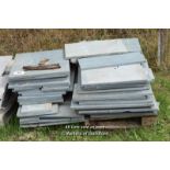 *PALLET OF APPROX FIFTY GREEN STONE TILES AND SLABS, VARIOUS SIZES