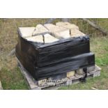*PALLET OF APPROX SIXTEEN DECORATIVE CHAMFERRED SANDSTONE QUOINS, VARIOUS SIZES
