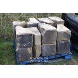 *PALLET OF APPROX SIXTEEN DECORATIVE CHAMFERRED SANDSTONE QUOINS, VARIOUS SIZES