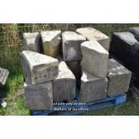 *PALLET OF APPROX FOURTEEN DECORATIVE CHAMFERRED SANDSTONE QUOINS, VARIOUS SIZES