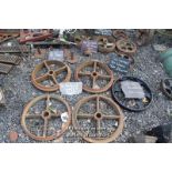 *COLLECTION OF ELEVEN MIXED CAST IRON WHEELS