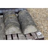 *PALLET OF APPROX SEVENTEEN THIN STONE HALF ROUND COPING SECTIONS