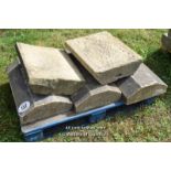 *PALLET OF FIVE COPING SANDSTONE DOUBLE CANT WALL COPING, APPROX 10 LINEAR FT, VARIOUS SIZES