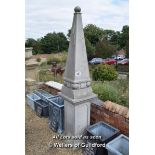 *HAND CARVED MINT SANDSTONE OBELISK ON SOLID STONE REGENCY PLINTH, HEIGHT INCLUDING PLINTH 2300