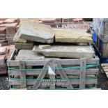*CRATE CONTAINING MIXED YORK FLAGSTONE, RANDOM LENGTHS AND THICKNESSES, APPROX 8-10 SQUARE METRES