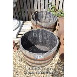 *PAIR OF OAK BARREL PLANTERS