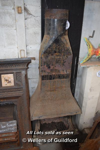 *CAST IRON FIRE BASKET WITH CHIMNEY. BASKET 600 X 360 X 1660 (INCLUDING CHIMNEY)