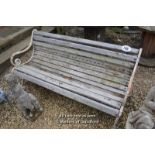 *WOODEN ROLLTOP GARDEN BENCH WITH CAST IRON ENDS, 1600 LONG