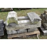*PALLET OF SEVEN BALLUSTRADE STONE COPING SECTIONS, VARIOUS SIZES