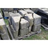 *PALLET OF APPROX SIXTEEN DECORATIVE CHAMFERRED SANDSTONE QUOINS, VARIOUS SIZES