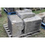 *PALLET OF THREE MIXED GRIT STONE CORNER SECTIONS, VARIOUS SIZES