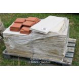 *PALLET OF APPROX THIRTY INTERLOCKING TILES, VARIOUS SIZES TOGETHER WITH CLAY FLOOR TILES