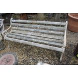*WOODEN GARDEN BENCH WITH CAST IRON ENDS, 1750 LONG