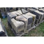 *PALLET OF APPROX SIXTEEN DECORATIVE CHAMFERRED SANDSTONE QUOINS, VARIOUS SIZES