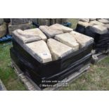 *PALLET OF APPROX SIXTEEN DECORATIVE CHAMFERRED SANDSTONE QUOINS, VARIOUS SIZES