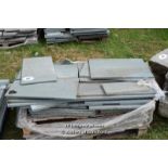 *PALLET OF APPROX FIFTY GREEN STONE TILES AND SLABS, VARIOUS SIZES