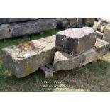*THREE MIXED SANDSTONE GATE POST SECTIONS, THE LARGEST 2220