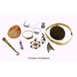 *Selection of mostly 9ct jewellery, gross weight 7.2 grams, together with an unmounted cameo, an