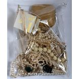Selection of faux pearls, mostly necklaces, including a Ciro necklace with a 9ct gold clasp, a/f,