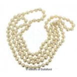 Long freshwater pearl necklace, approximate length 120cm