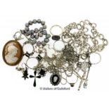 *Selection of mostly silver jewellery, including a Pandora ring, gross weight 125.8 grams, and a